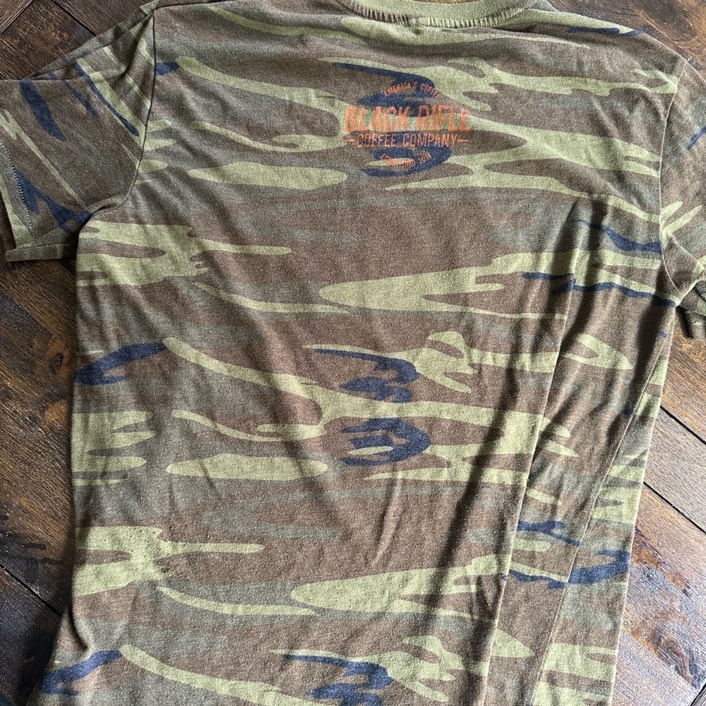 Black Rifle Coffee Woman’s Camouflage Tee with Orange Graphic - Picture 5 of 5